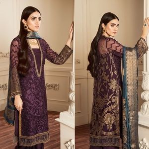 Baroque purple amethyst XL 42 long suit salwar pakistani crochet lace Punjabi